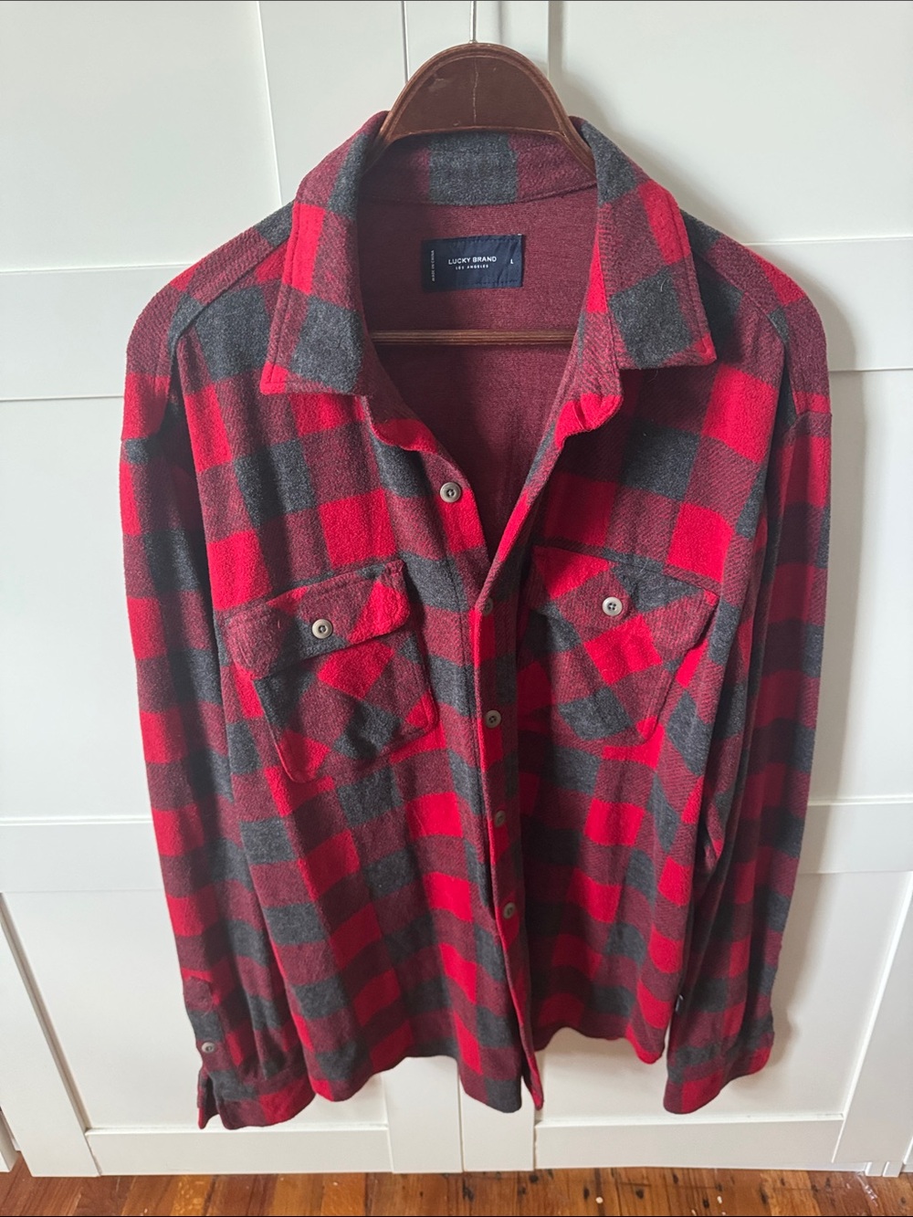 Lucky Brand Red and Gray Buffalo Plaid Flannel Shirt
